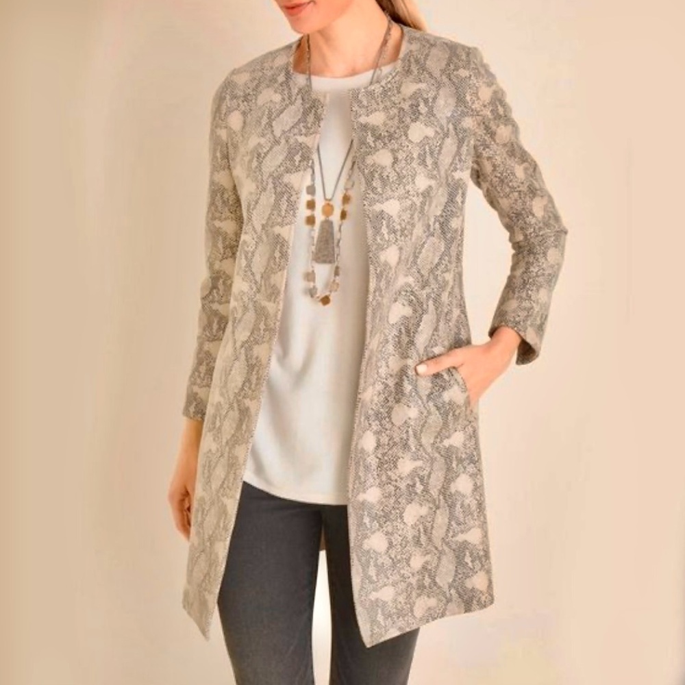 CHICO’S Faux-Suede Snake-Print Topper